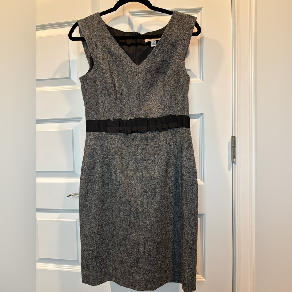 Banana Republic Wool Blend Sheath Dress Sz 4, Grey Black Waist Bow Career Work